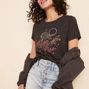 NWOT Old Navy Charcoal Everywear Floral Print Soft Crew Neck T-shirt